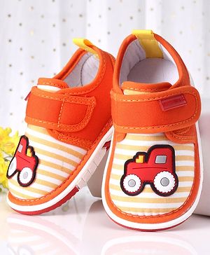 Cute Walk by Babyhug Casual Shoes Tractor Embroidery - Orange