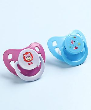 Babyhug BPA Free Pacifiers in PP Case with Animal Print Pack of 2 - Blue & Purple
