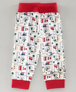 Earth Conscious Full Length Bus Print Track Pants - White & Red