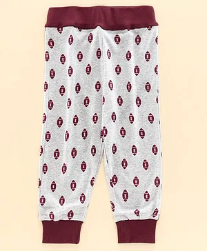 Earth Conscious Full Length Rugby Print Track Pants - Grey & Maroon