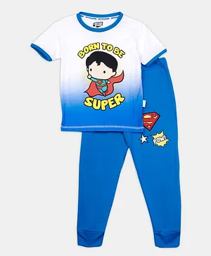Nap Chief Short Sleeves Born To Be Super Printed Organic Cotton Night Suit - White & Blue