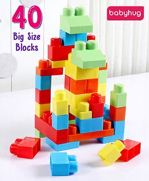 Babyhug Premium 40 Pcs Mega Size First Builders Toddler Blocks| Building and Construction Interlocking Jumbo Blocks with Big Building Storage Bag| Educational and Learning Toy for Pre-School Children| BIS Certified| Non-Toxic
