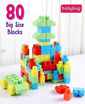 Babyhug Premium 80 Pcs Mega Size First Builders Toddler Blocks| Building and Construction Interlocking Jumbo Blocks with Big Building Storage Bag| Educational and Learning Toy for Pre-School Children| BIS Certified| Non-Toxic