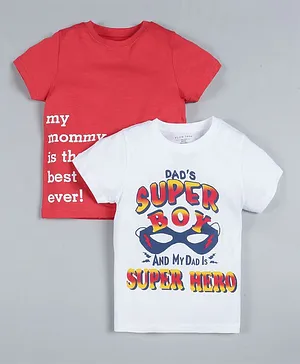 Plum Tree Pack of 2 Half Sleeves Super Boy Print T-Shirts - Off White & Red