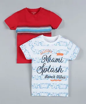 Plum Tree Pack of 2 Half Sleeves Miami Splash Print T-Shirts - Off White & Red