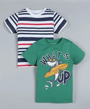 Plum Tree Pack of 2 Half Sleeves Shark Print T-Shirts - Multi Colour