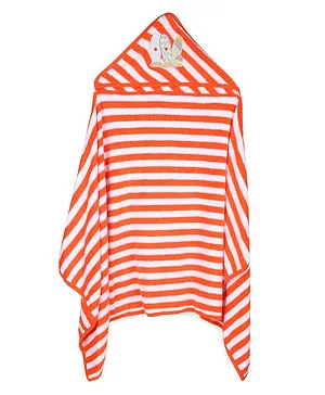 My Milestones Ultra Plush Kids Hooded Towel Wrap- Modern Stripes- Beach - Orange and White