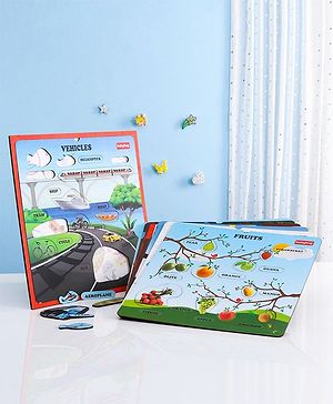 Babyhug 7 in 1 Premium Wooden Jigsaw puzzle - Set of 7| Fruits, Animals, Birds, Flowers, Vehicles, Vegetables, Colours and Shapes| Educational Toy for Cognitive Development| Montessori Learning Toy| BIS Certified| 2 Years+