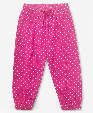 Babyhug Full Length Knitted Lounge Pant Dot Print - Fuchsia