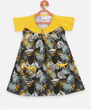 Lilpicks Couture Short Sleeves Tropical Print Dress - Yellow