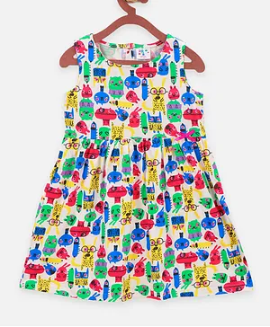 Lilpicks Couture Sleeveless All Over Monster Print Dress - Multi Color