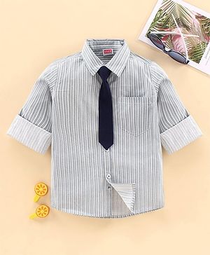Babyhug Full Sleeves Party Shirt with Tie - Grey