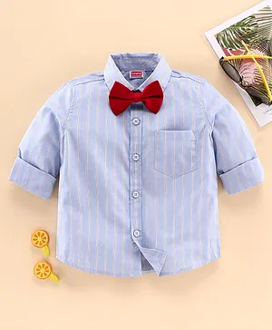 Babyhug Full Sleeves Party Shirt With Bow - Blue