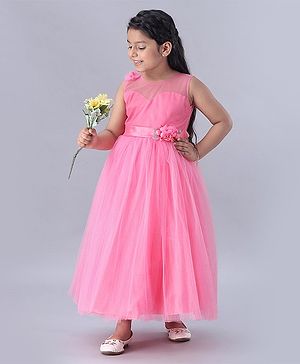 Babyhug Sleeveless Gown with Floral Appliques - Pink - 18-24m Pink