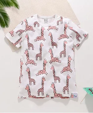 ROYAL BRATS Half Sleeves Giraffe Print T-Shirt - White