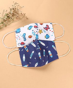 Babyhug Anti Viral Carbon Filter Face Mask Sea Print Pack Of 2 - Blue White