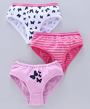 Pine Kids Anti Microbial & Bio Wash Hipster Panties Butterfly Print Pack of 3 - White Rose Pink