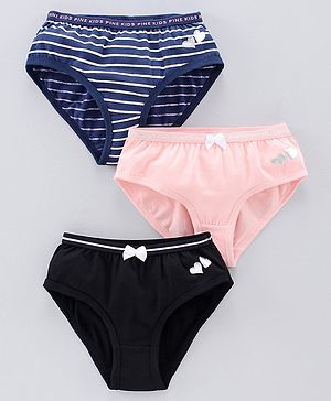 Pine Kids Anti Microbial & Bio Wash Hipster Panties Heart Print Pack of 3 - Navy Peony Seashell Pink Black