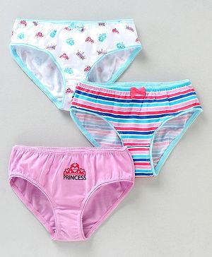 Pine Kids Anti Microbial & Biowash Panties Crown Print Pack of 3 - Pink White Multicolour