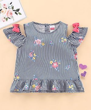 Babyhug Half Sleeves Top Striped Print - Blue