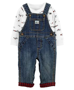 Carter's 2-Piece Winter Thermal Tee & Overalls Set - Blue White