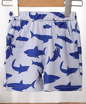 Kookie Kids Knee Length Shorts Shark Print - Grey