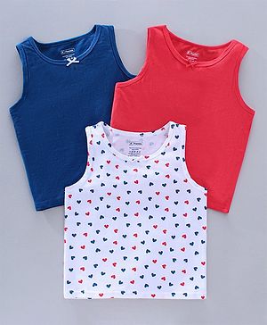 Pine Kids Anti Microbial & Biowash Sleeveless Slips Heart Print Pack of 3 - Red Blue White