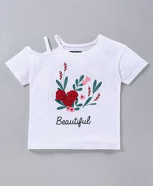 Pine Kids Half Sleeves 100% Cotton Bio Wash Tee Floral Print - White