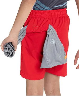 Schoolay Multipurpose Utility Shorts With Attached Sanitizer Holder & Tee Holder - Red