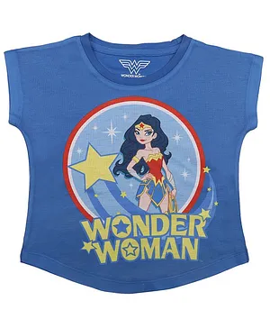 Wonder Woman By Crossroads Short Sleeves Character Print  Top - Royal Blue