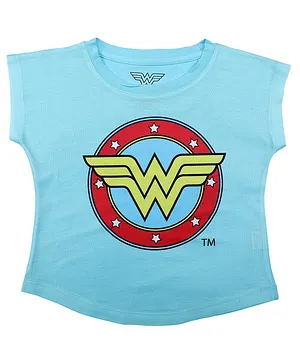 Wonder Woman By Crossroads Short Sleeves Character Print  Top - Sky Blue