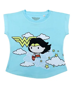 Wonder Woman By Crossroads Short Sleeves Character Print  Top - Sky Blue