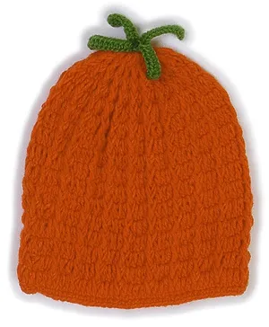 USHA ENTERPRISES Melon Shape Hand Knitted Cap - Orange