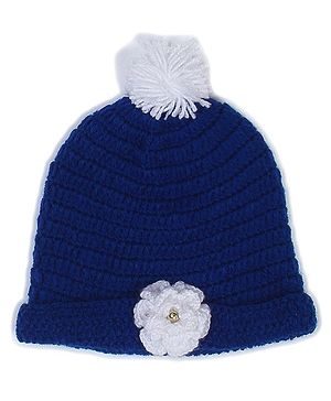 USHA ENTERPRISES Flower Detailing Cap - Dark Blue