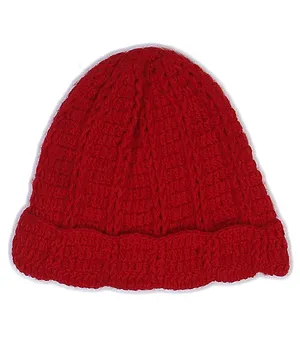 USHA ENTERPRISES Solid Colour Hand Knitted Cap - Red