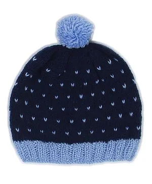 USHA ENTERPRISES Snowfall Slouchy Pom Pom Detailing Crochet Cap - Blue