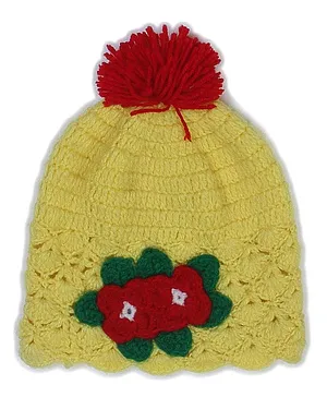 USHA ENTERPRISES Beautiful Flower Crochet Cap - Yellow