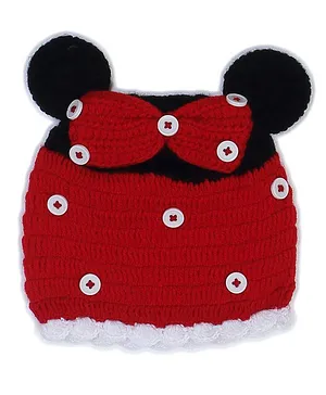 USHA ENTERPRISES Hand Knitted Bow Design Cap - Red