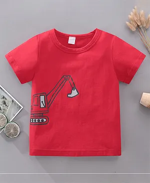 Kookie Kids Half Sleeves Tee Construction Vehicle Print - Red