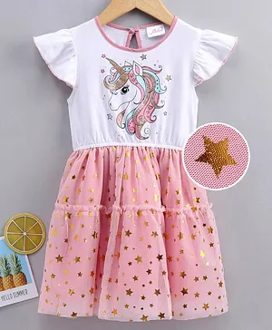 Pspeaches Short Sleeves Unicorn Print Dress - Pink