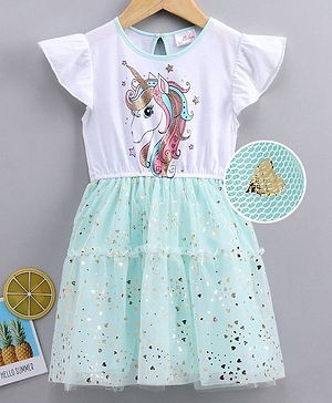 Pspeaches Short Sleeves Unicorn Print Dress - Green