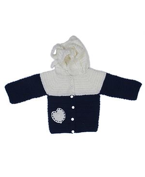 USHA ENTERPRISES Full Sleeves Heart Knit Detailing Hooded Sweater - Blue