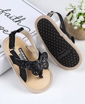 Cute Walk by Babyhug Booties with Butterfly Applique - Black - 0-3M Black