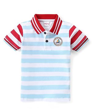 Babyhug Half Sleeves Biowashed Striped Tee - Blue - 4-5Y Blue