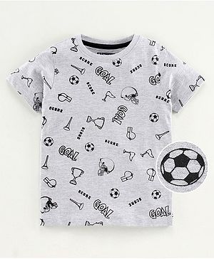 Pine Kids Half Sleeves Bio Wash Tee Football Print - Grey