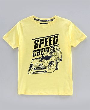 Pine Kids Half Sleeves Tee Racer Car Print - Yellow