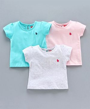 Babyhug Half Sleeves Solid Color Tee Pack of 3 - Pink