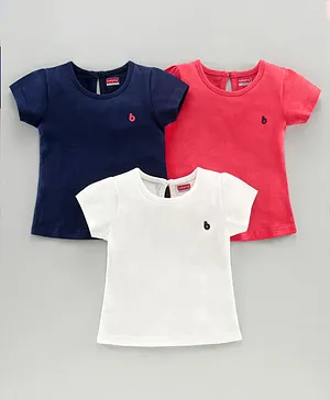Babyhug Half Sleeves Solid Color Tee Pack of 3 - Navy Blue Red White