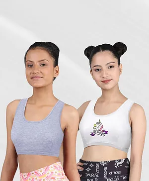 D'chica Pack Of 2 Non Wired Non Padded Beginner Bras - White Blue
