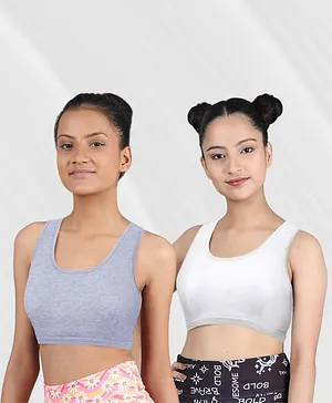 D'chica Solid Pack Of 2 Non Padded Non Wired Beginner Bras - Grey White